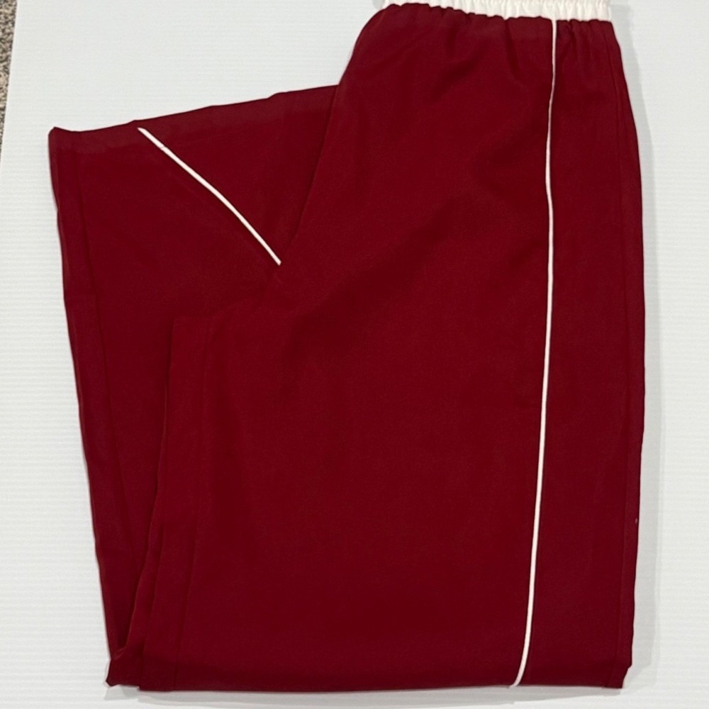 Red Wide Leg Track Pants with White Contrast Piping and Drawstring Waist Large